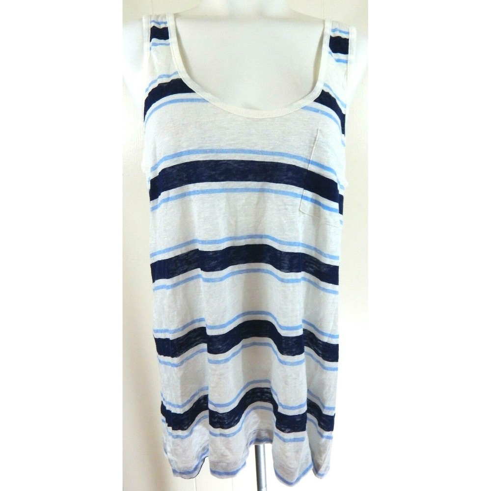 Joie Tank Top Carmenella Linen Striped Blue White NEW NWT